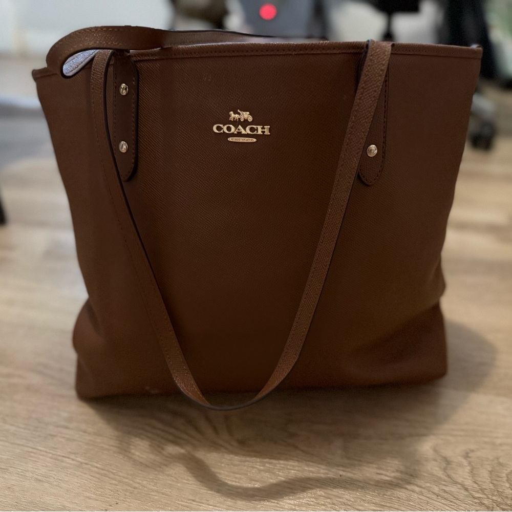 Coach Brown Leather Tote with Signature Logo